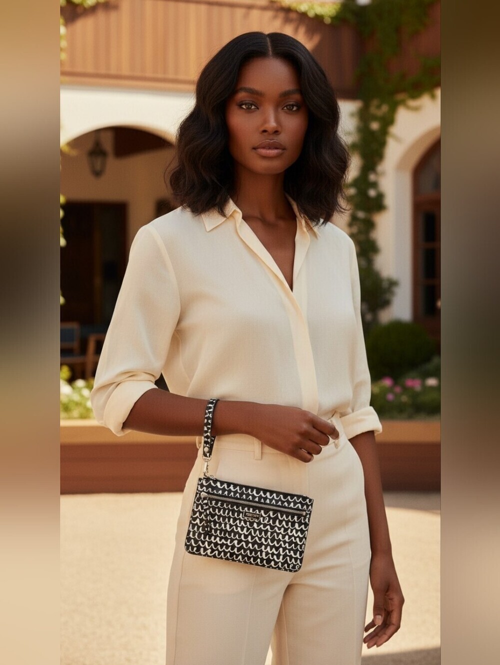 Kate Spade Shore Street Pop Scallop Tinie Wristlet Black White Clutch